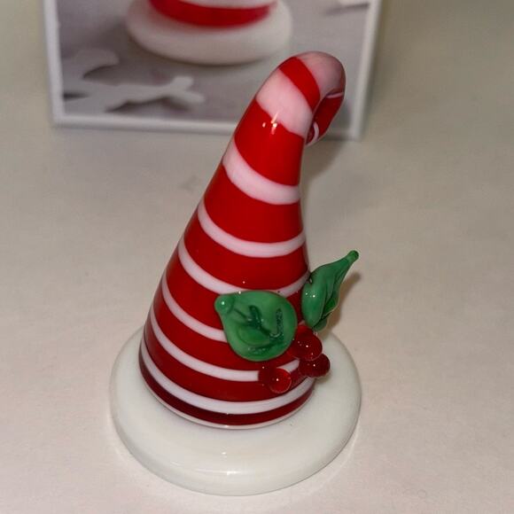 NEW Pier 1 Candy Cane Striped Glass 'Santa Hat' Handcrafted Christmas Figurine - Picture 8 of 16